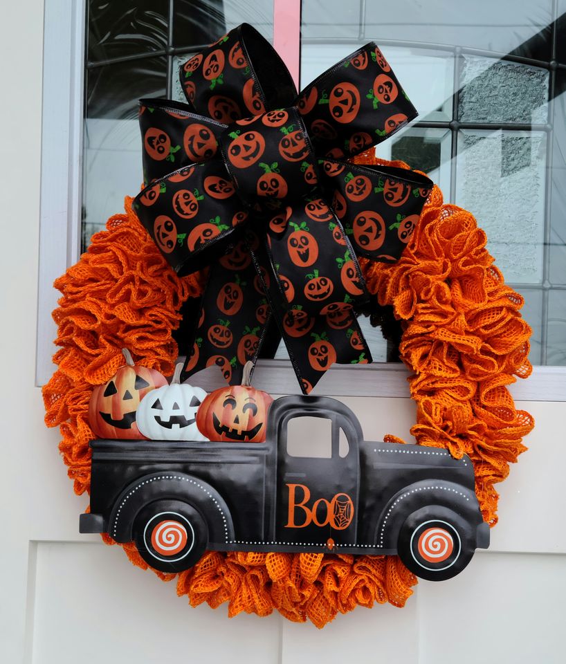 Halloween themed wreath on your front door