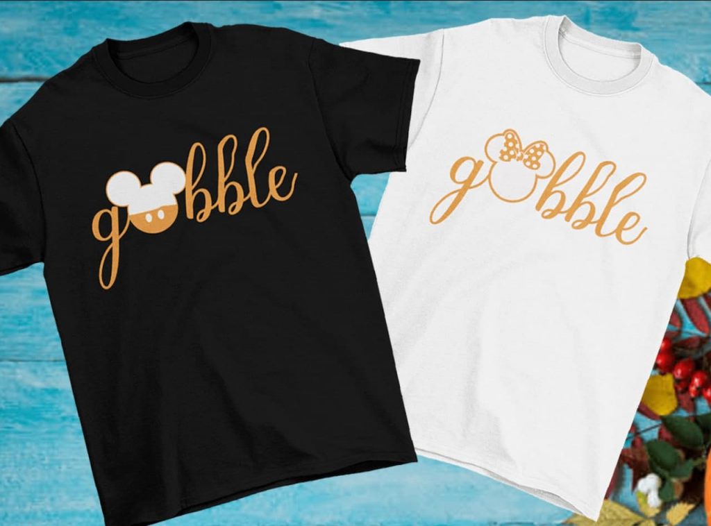 Disney Thanksgiving Couple Matching Mickey And Minnie Gobble T-Shirts